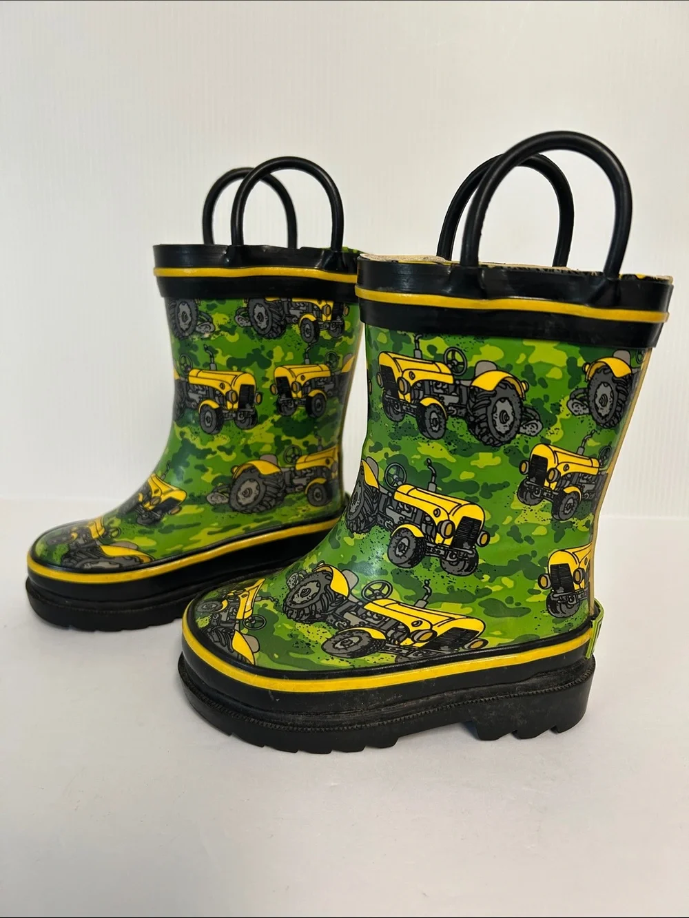 Western Chief Yellow Tractor Graphics Toddler Unisex Size 5/6 Pull-On Rain Boots